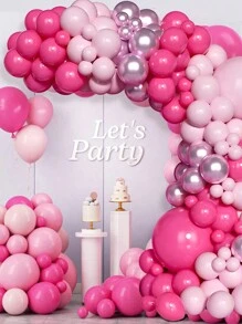 114件套玫瑰马卡龙粉色气球拱门装饰套装，适用于婚礼气球装饰、夏威夷火烈鸟主题夏季嘉年华派对海滩装饰、粉色生日派对装饰、婚礼生日节日装饰、乳胶气球、背景装饰 - 玫紅色 - 查看 6