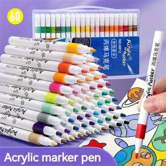 60Colors Acrylic Marker Pen Paint Pens For Art Rock Painting, Card Making, Stone, Metal Ceramics, Perfect For Easter Decoration, For Thanksgiving Gifts, Party Favors, Christmas Ornaments And Card Making,Christmas Gifts,Merry Christmas