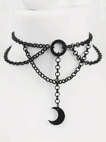 1pc Gothic Vintage Black Moon Pendant Choker Necklace - Moon - View 12
