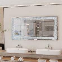 Decorative Crystal Crush Diamond Mirror: 48x24 Inch Silver Rectangle Wall Mirror For Wall Bathroom Bedroom Dining Room And Living Room Home Decor Back To School Room Decor School Supplies - Silver - View 2