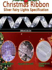 1 pièce Lumières de Noël, à piles 3M/9,84ft 30 LED, Rubans lumineux pour décorations de mariage, Nouvel An, Arbre de Noël, Noël - Argent - Voir 2