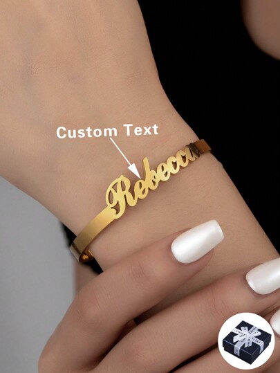 Pulsera ajustable personalizada de acero inoxidable con nombre, adecuada como regalo para el Día de la Madre/San Valentín/Cumpleaños/Aniversario, adecuada para amigos/compañeros de clase/graduados/Navidad/familia, regalo de alta gama en plata, oro, elegante, sencillo, casual, estilo antiguo, personalizado, único, regalos ideales para ella, novia, mamá, familia, amigos, hija para aniversarios, San Valentín, Día de la Madre, cumpleaños, graduación, uso diario, bodas, baile de graduación, pulseras de moda personalizadas, con estilo, joyería y relojes, elegante otoño, chic utilitario