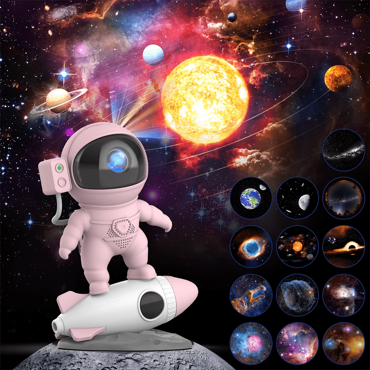 Galaxy Projector 13 Film Discs Projector, 12 In 1 HD Planetarium Astronaut Galaxy Projector For Bedroom, Galaxy Star Night Light Projector For Gaming Room/Party/Home - Pink - View 1