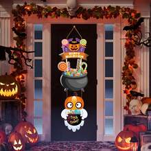 Decoración de Halloween- Adornos de puerta, guirnalda de Halloween para colgar en el hogar o jardín al aire libre con motivos de esqueletos y calabazas para suministros de decoración de Halloween para fiesta - Multicolor - Ver 9