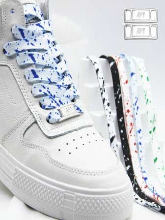 1對鞋帶及2入組裝飾扣-中性時尚圖案印花鞋帶，適用於帆布鞋、運動鞋、白色鞋、滑板鞋、高筒鞋，男女適用