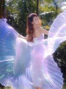 1pc Adult Belly Dance Wings Dance Butterfly Golden Wings Color Shot Props  Dance Performance 360-Degree Cape,Halloween Costume, Holiday Costume Props - Multicolor - View 4