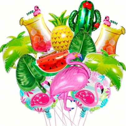 12PCS Tropical Hawaiian Party Balloon Set - Vibrant Foil Helium Balloon With Jumbo Flamingo, Palm, Tumbler Glasses, Pineapple, Coconut Tree & Cactus Designs - Perfect For Summer Beach Birthday, Holiday Celebrations & Room Decorations - Eye-Catching, Christmas