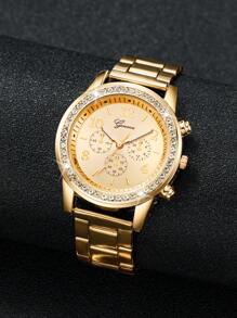 3pcs/Set Women's Steel Band Fashion Watch With Diamond Inlay Three Eyes & Numerical Scale Dial Quartz Wristwatch, Excluding Watch Box - Multicolor - View 7