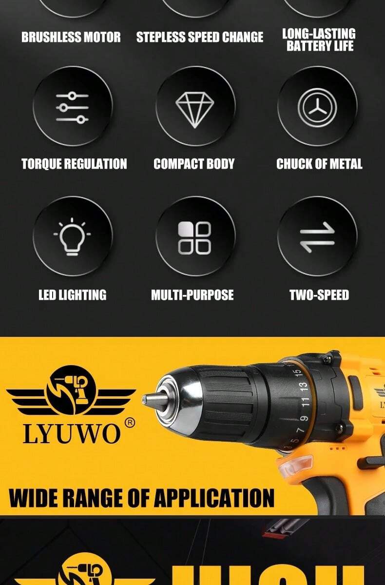 LYUWO LYUWO 20V Brushless Hand Electric Drill Impact Drill