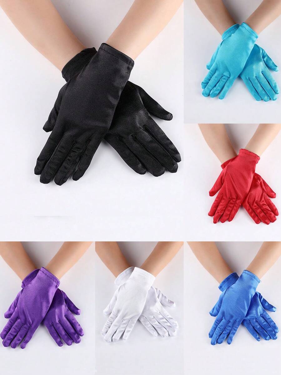 1 Pair Satin Short Gloves For Ladies, Suitable For Opera, Tea Party, Evening Gala, Weddings Halloween - Satin Gloves - View 1