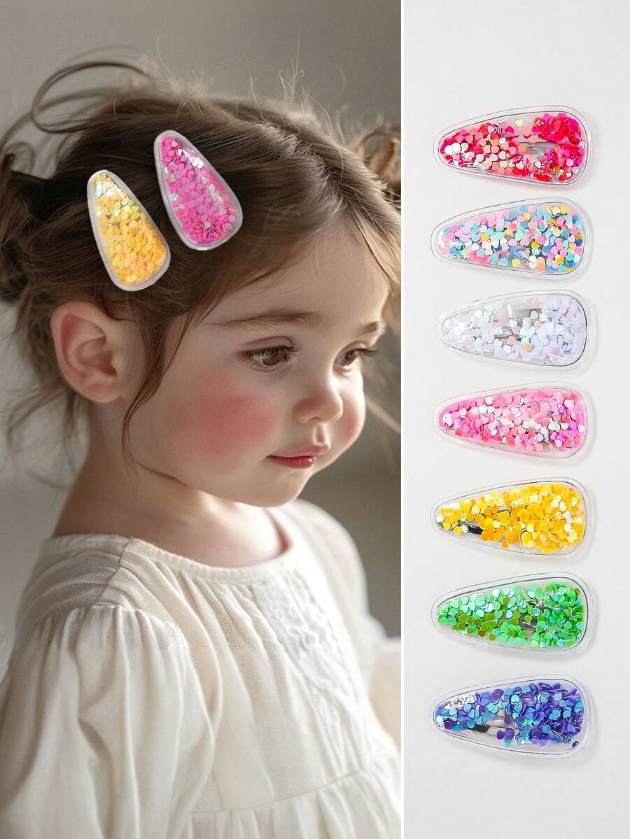 20pcs/Set Girls' Colorful Liquid Glitter Fruit PVC Hair Clips, DIY Bubble Water Drop Hairpins, Everyday Wear - Multicolor - View 1