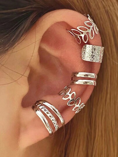 5pcs Vintage Fashion Adjustable Non-Pierced Cartilage Clip-On Earrings Set For Girls, Including Ear Clips And Earrings