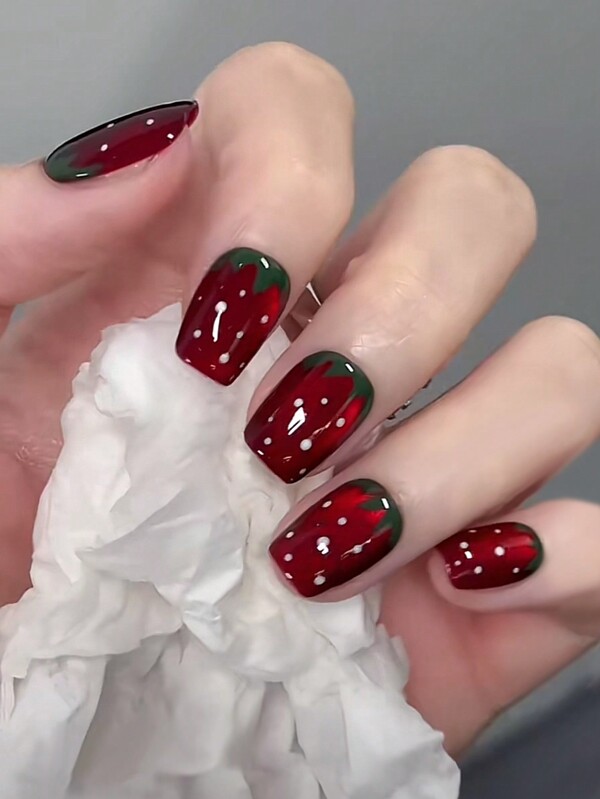 Use To Instantly Enhance Your Look With A Complete Set Of 30 Short Coffin Shaped Pressed Fake Nail Patches In French Style, Fresh And Cute, Strawberry Whitening, Sweet Girl, Japanese And Korean Style, Women'S Fingernail Patches Paired With 1 Piece Of Jelly Glue And 1 Piece Of Rubbing Strip, Suitable For Parties, Dances, Daily Leisure Wear, Detachable And Reusable Wear Press On Nails Nail Supplies Nails