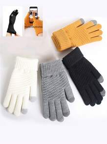 1 Găng Tay Nữ Mùa Đông, Găng Tay Màn Hình Cảm Ứng Dày Và Ấm Áp Để Chạy, Chơi Điện Thoại Thông Minh, Găng Tay Dệt Kim - trắng - Xem 1