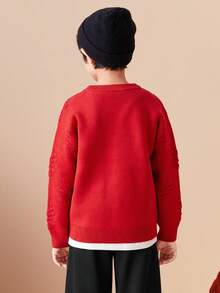Balabala Boys' Sweater 2024 Outfit New Girls' Round Neck Red New Year Season Knitwear Stylish Top - Red - View 2