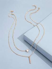 Conjunto de 2 peças Colar de Camadas Duplas em Formato de Pêndulo com Gota e Pedra de Zircônia Cúbica em Metal Simples, Adequado para o Uso Diário de Mulheres, Escola, Negócios, Reuniões, Compras e um Conjunto de Joias Versátil para Mulheres
