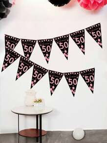 12 面旗帜 50/60/70/80 岁生日派对装饰三角旗横幅，黑金色 50/60/70/80 岁横幅三角旗派对配件适用于 50/60/70/80 岁生日婚礼周年派对装饰用品、圣诞节 - 彩色 - 查看 12