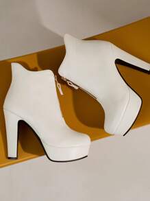女士短靴，2024新品，防水平臺，高跟，性感切爾西靴，白色修身靴，適用於秋冬季 - 白色 - 查看 5