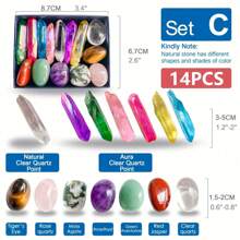 14pcs/Set Chakra Healing Stones, Large Particle And Gemstone Collection Box , Flower Pot Fish Tank Decorative Stone DIY, Jewelry Making,Chakra Stones, Reiki Healing, Yoga & Energy Therapy Beginners, Crystals Energy. - 14pcs/Angel Halo - View 2