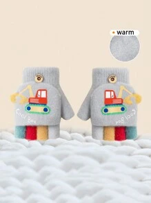 1對兒童冬季手套，保暖男孩防寒幼兒手套，帶翻蓋可愛半指手套，適用於日常穿搭和戶外遊戲，適合2-5歲兒童 - 1Pair - 查看 14