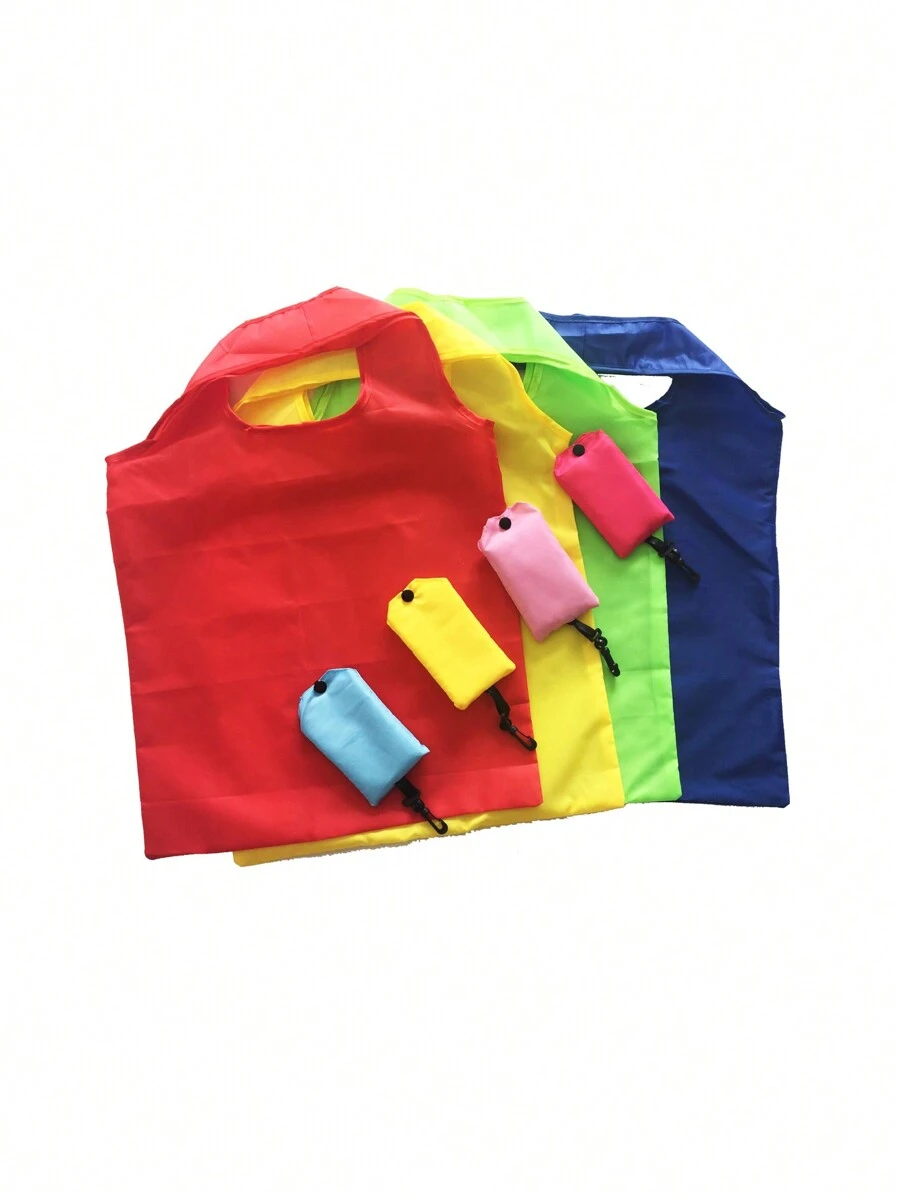 Solid Color Foldable Shopping Bag, Portable Grocery Tote Bags For Supermarket, Reusable Polyester Storage Bags