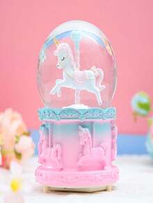 1入組創意旋轉獨角獸水晶球音樂盒，帶彩色漸變馬車，情侶理想禮物（需使用7號電池，電池不包括） - 彩色 - 查看 5