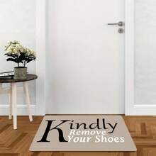 1pc 'Please Take Off Your Shoes' Welcome Mat, Polyester Door Mat With Rubber Backing, Machine Washable, Non-Slip Indoor Entrance Rug ,Room Decor - Khaki - View 4