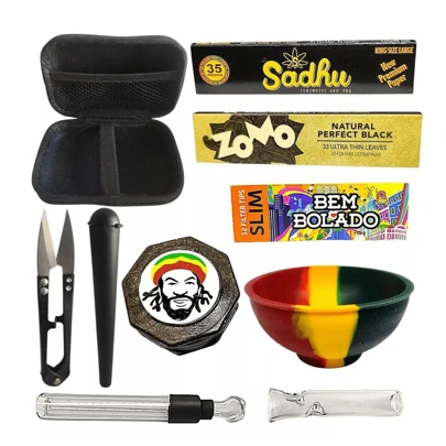 Smoking Tabacaria Kit Completo Dichavador Case Bag Seda Piteira De Vidro Cuia