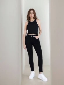 Jeans de Mezclilla para Mujer, Pantalón Negro Estilo Casual, Juvenil y Elegante - Negro - Ver 3