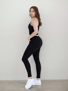 Jeans de Mezclilla para Mujer, Pantalón Negro Estilo Casual, Juvenil y Elegante - Negro - Ver 2