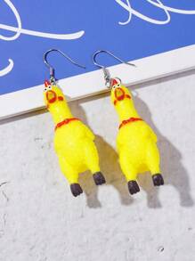1pair Fashionable European And American Creative Mini Squeeze Chicken Animal Shaped Women's Earrings, Suitable For Daily Wear