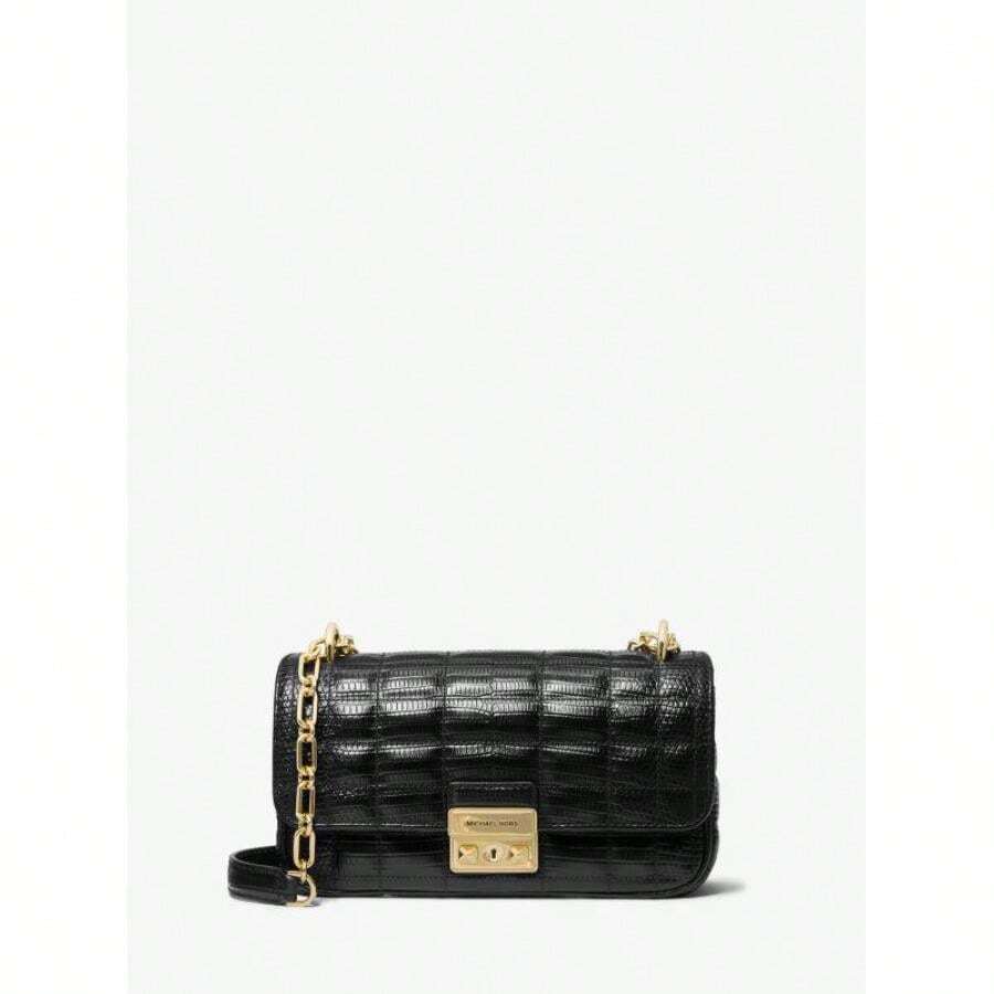 Michael Kors | Tribeca Small Quilted Lizard Embossed Leather Shoulder Bag - Black - View 1