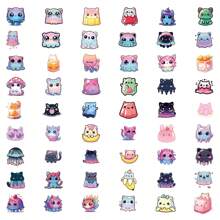 50张果冻猫涂鸦贴纸，可爱卡通果冻甜点造型猫咪贴纸，美观涂鸦贴纸，适用于水瓶、笔记本电脑、手机、滑板、吉他、行李箱、剪贴簿、头盔、自行车、摩托车、汽车、派对装饰等。 - 紫紅色 - 查看 7