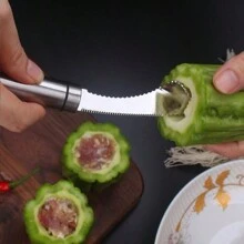 1pc Stainless Steel Chili Corer, Kitchen Gadget For Removing Pepper Seeds And Stem - Silver - View 2