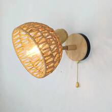 1pc Vintage Paper Woven Wall Lamp, Southeast Asian Style Rustic Farmhouse Decor, Creative Wood & Rattan Wall Sconce With Pull Chain Switch (Lamp Body Only, Bulb Not Included) - Japanese Wall Lamp - View 4