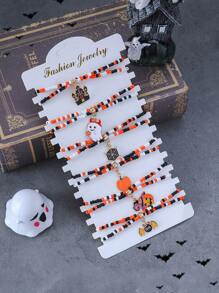 1 Bộ/6 Chiếc Gothic Vintage Cổ Điển Handmade Đính Hạt Ma Trắng, Dơi, Nhện, Bộ Vòng Tay Mặt Dây Chuyền Lâu Đài, Vòng Tay Đính Cườm Màu Cam Độc Đáo Bộ Trang Trí Tay Kết Hợp Tự Làm, Đồ trang trí tay bí ngô ngộ nghĩnh & phóng đại, Phụ kiện hóa trang cho bữa tiệc Halloween và Lễ Tạ ơn kèm thiệp, Quà tặng cho Bạn - Nhiều màu - Xem 2