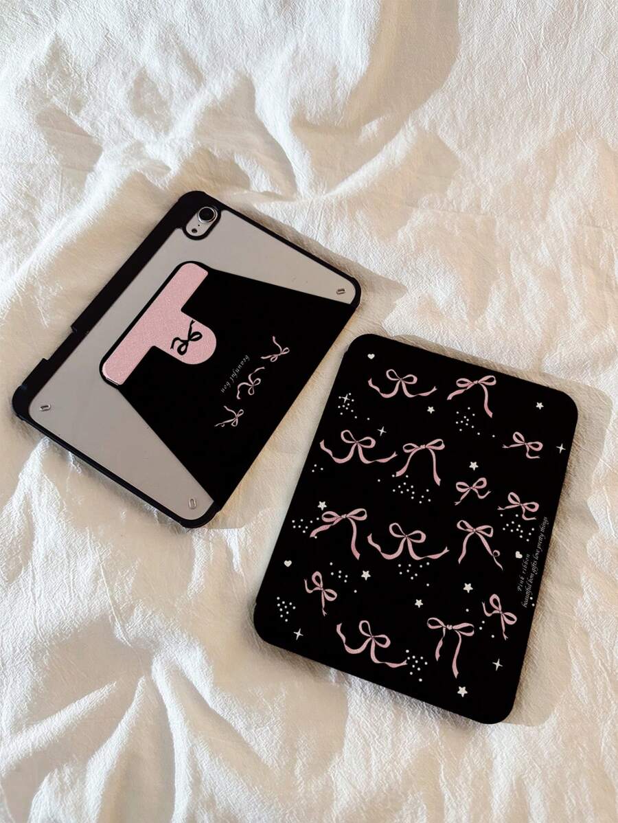 苹果美学蝴蝶结旋转支架翻盖保护套带触控笔支架适用于 iPad 9.7 英寸 10.2 英寸 10.5 英寸 10.9 英寸、iPad Air 4 5、iPad Pro 11 iPad 2024 2022 2020 保护套 - 黑色 - 查看 1