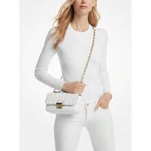 Michael Kors Michael_kors | Tribeca Small Quilted Lizard Embossed Leather Shoulder Bag - Optic White - View 4