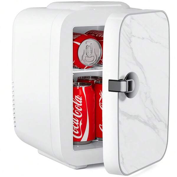 Mini Fridge, Portable Small Refrigerator 4L/6 Can Cooler & Warmer Compact Fridge For SkinCare, Food And Drinks, Small Fridge For Bedroom, Dorm, Car, Office, Marble White