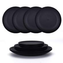 Bộ 6 đĩa đen không vỡ, dùng được với máy rửa chén, đựng salad và mì ống, đồ dùng nhà bếp, nhà bếp, quà tặng Giáng sinh - màu đen - Xem 1