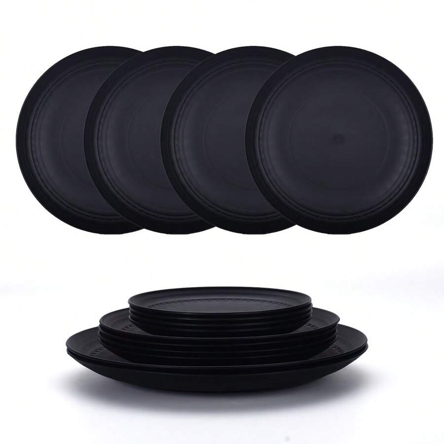 Bộ 6 đĩa đen không vỡ, dùng được với máy rửa chén, đựng salad và mì ống, đồ dùng nhà bếp, nhà bếp, quà tặng Giáng sinh - màu đen - Xem 1