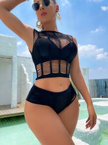 Bộ 2 bộ đồ ngủ nội y gợi cảm dành cho nữ, Bikini quây và áo liền quần lưới cá - màu đen - Xem 8