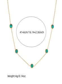 Conjunto de 1 par de Brincos e 1 colar de Aço Inoxidável com Banho de Ouro Retro Redondo de Turquesa