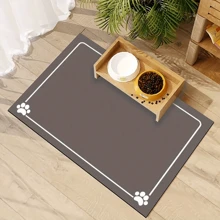 1pc Black/Grey Bone Printed Pet Feeding Mat, High Absorbent & Quick Drying, Easy To Clean, With Anti-Slip Rubber Backing, Suitable For All Seasons, Pet Bowls Mat For Dogs & Cats, Crate Mat - Multicolor - View 1