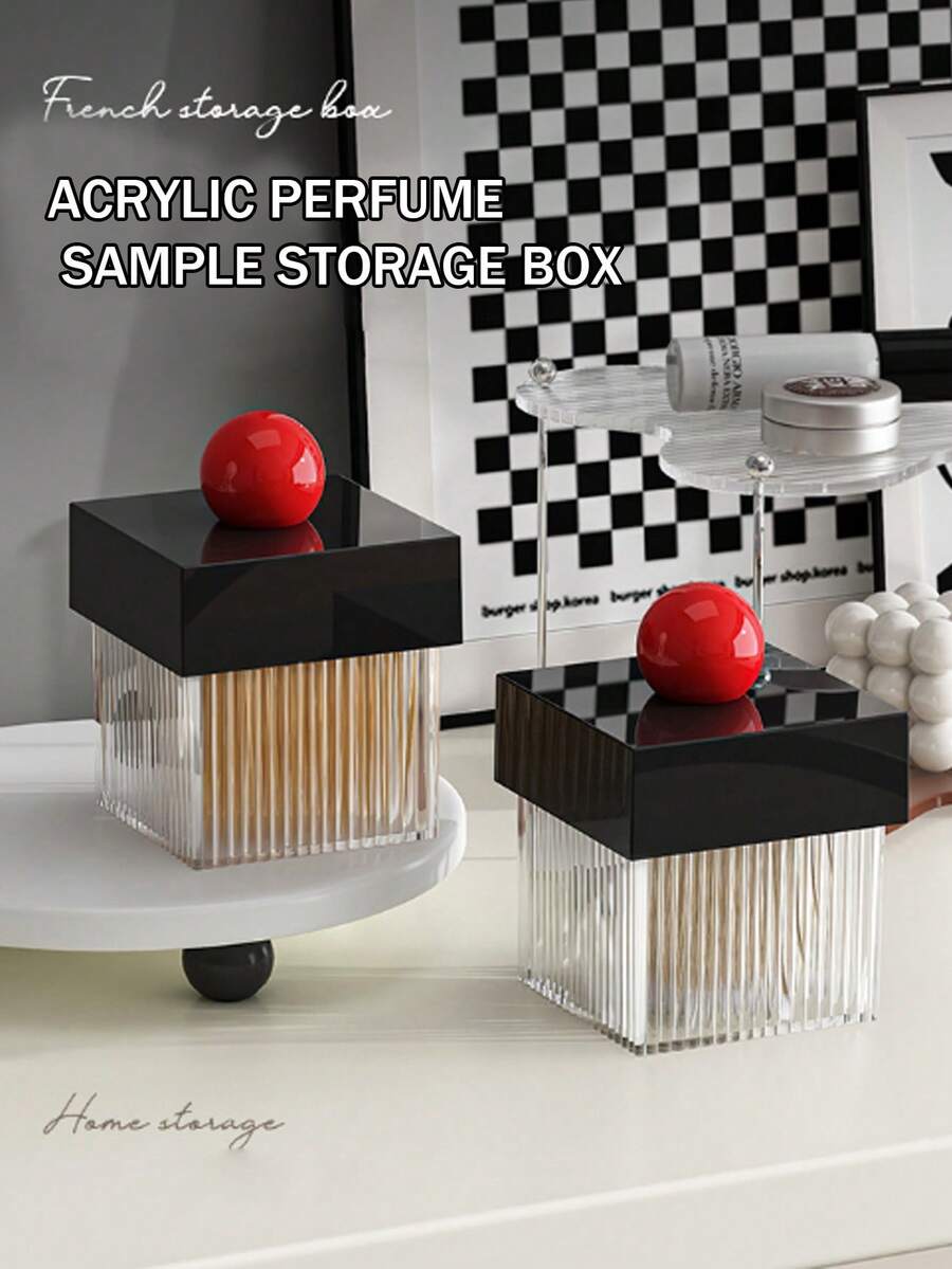 1pc Perfume Sample Storage Box, Vintage Vanity Table Desktop Decor, Jewelry Organizer Clear Acrylic Box - Black - View 1
