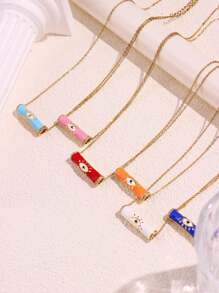 1 Pc Colorful Oil Enamel Necklace Plated With 18K Gold Blue Eyes And Tube Pendant Necklace  Rhinestone Summer Chain Necklace For Women Teen Birthday Party Wedding Jewelry Gifts
