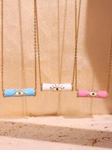 1 Pc Colorful Oil Enamel Necklace Plated With 18K Gold Blue Eyes And Tube Pendant Necklace  Rhinestone Summer Chain Necklace For Women Teen Birthday Party Wedding Jewelry Gifts