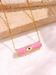 1 Pc Colorful Oil Enamel Necklace Plated With 18K Gold Blue Eyes And Tube Pendant Necklace  Rhinestone Summer Chain Necklace For Women Teen Birthday Party Wedding Jewelry Gifts
