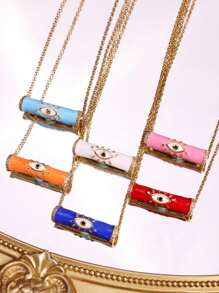 1 Pc Colorful Oil Enamel Necklace Plated With 18K Gold Blue Eyes And Tube Pendant Necklace  Rhinestone Summer Chain Necklace For Women Teen Birthday Party Wedding Jewelry Gifts