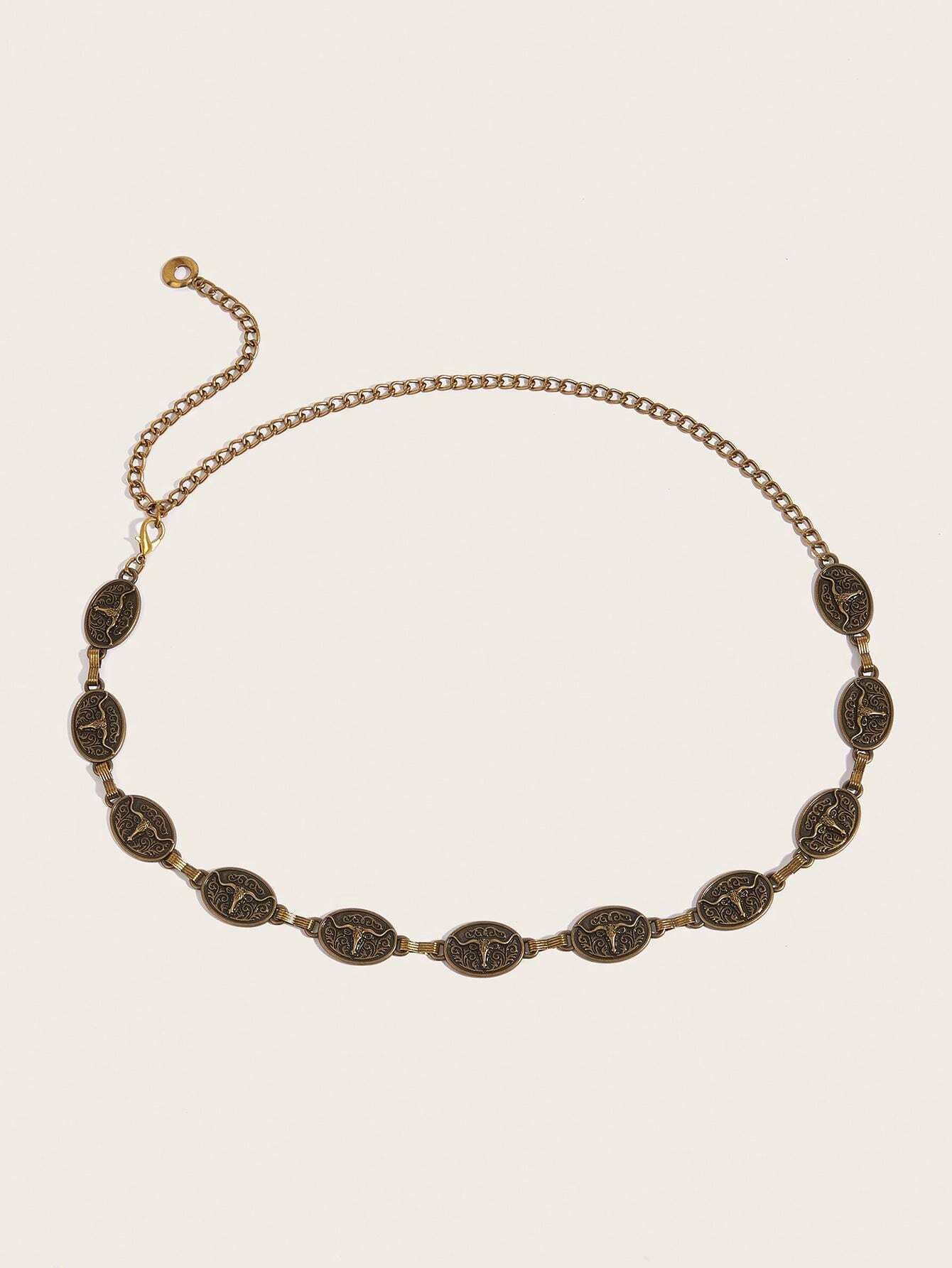 1pc Women's New Bronze Color Multiple Carving Bull Head Metal Decor